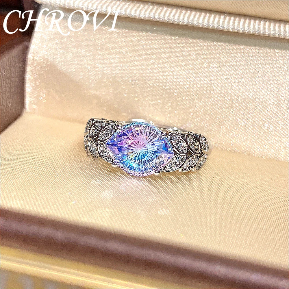 Luxury 925 Sterling Silver New Model Flashing Devil's Eye Ring High-End Fashion Micro-set Wheat-shaped Precious Gemstone Ring