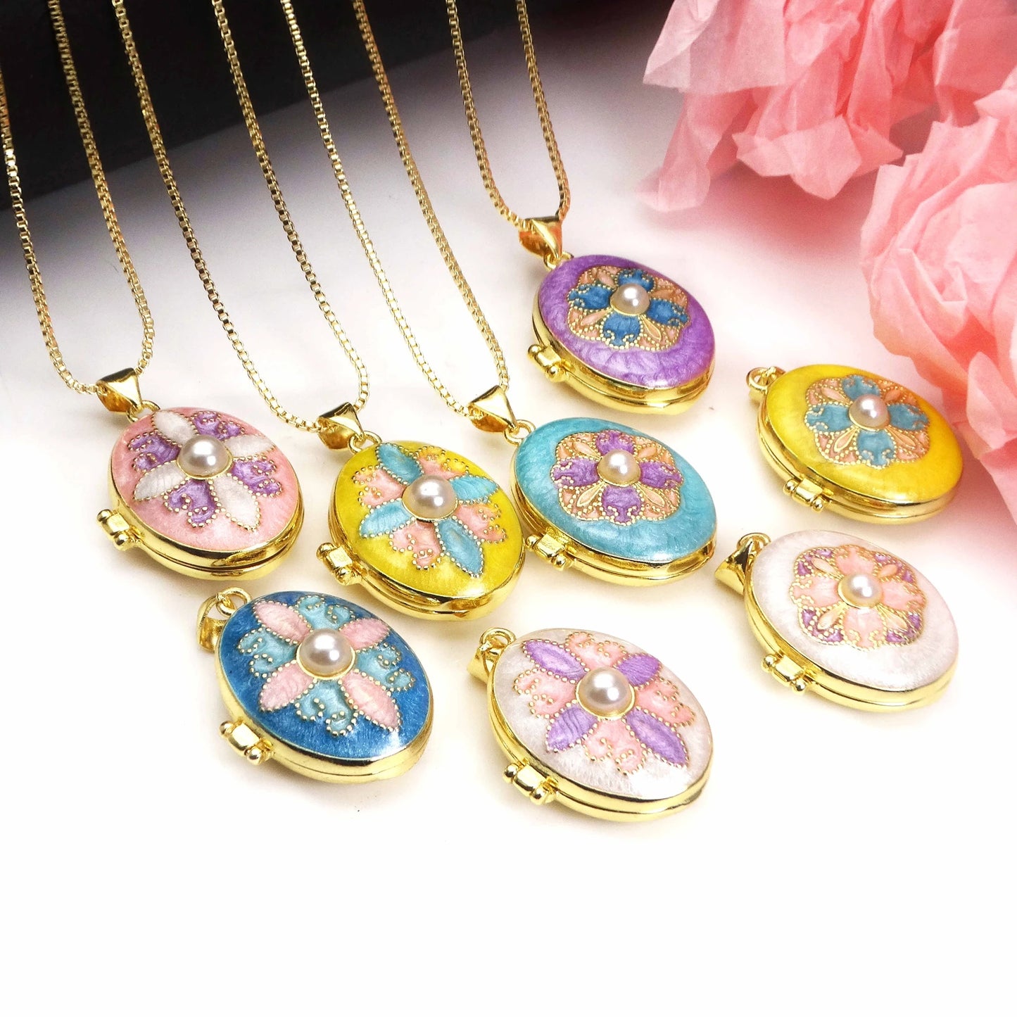 Micro Zircon oil drip photo box Pendant necklace Pearl Celtic Knot pendant necklace copper chain jewelry necklace