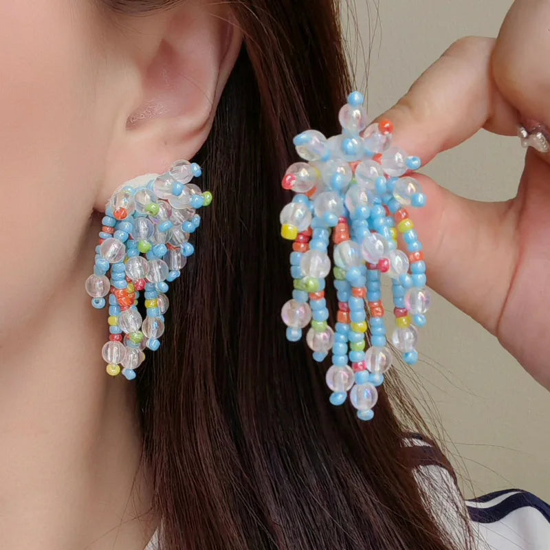 Colorful Beads Earrings for Women Summer Beach Style Flowers Sweet Jewelry Fashion Vacation Retro Pendientes Mujer