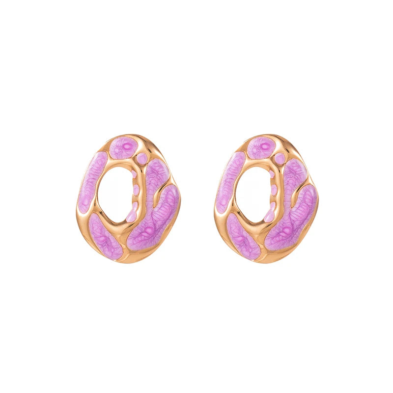 ANENJERY 316L Stainless Steel Hollow Irregular Round Stud Earrings For Women Temperament Luxury Niche Simple Jewelry Gift
