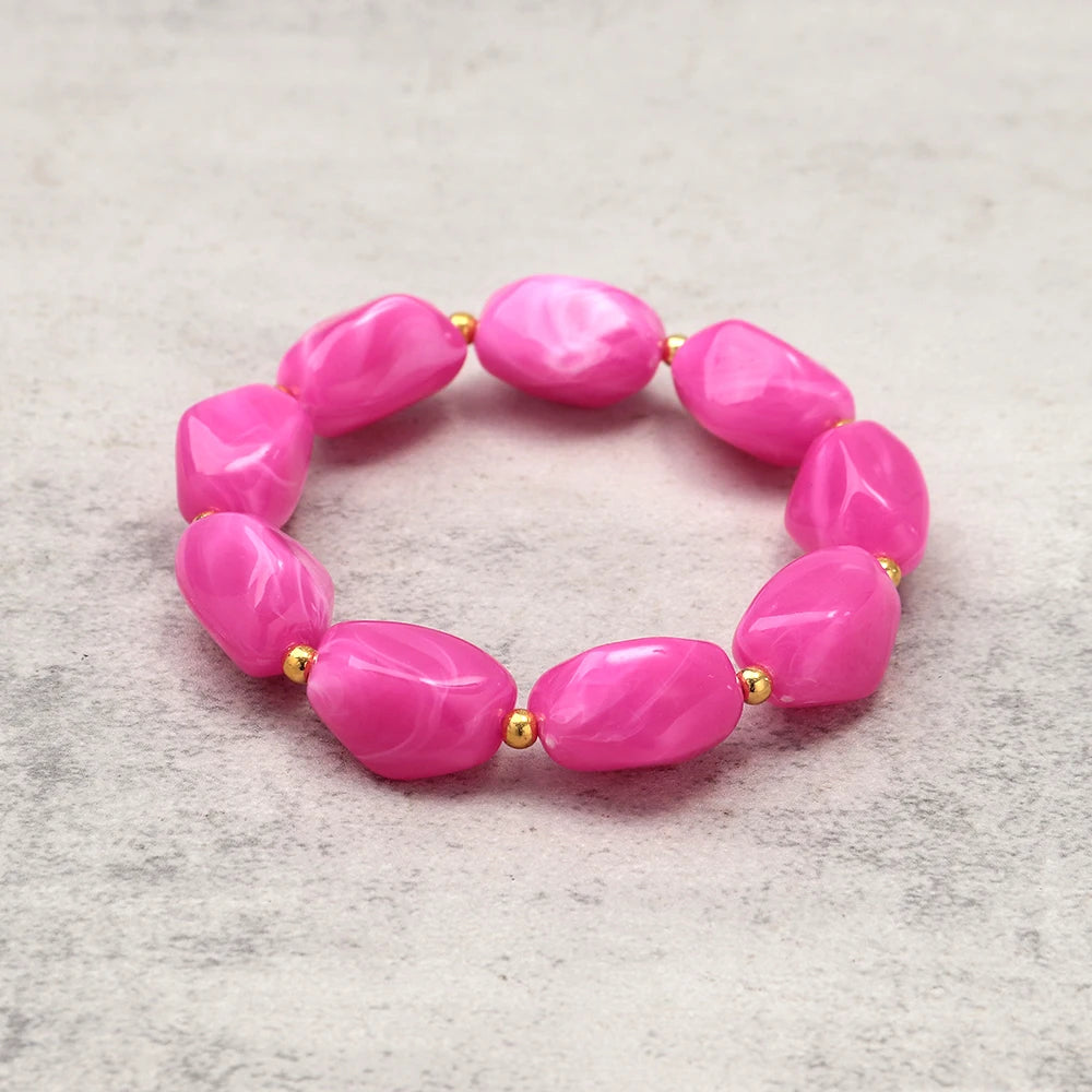 Fashion Pink Acrylic Geometric Beads Bracelets Necklace Earrings for Women Heart Tube Beaded Bracelets 2026 New Jewelry Gifts
