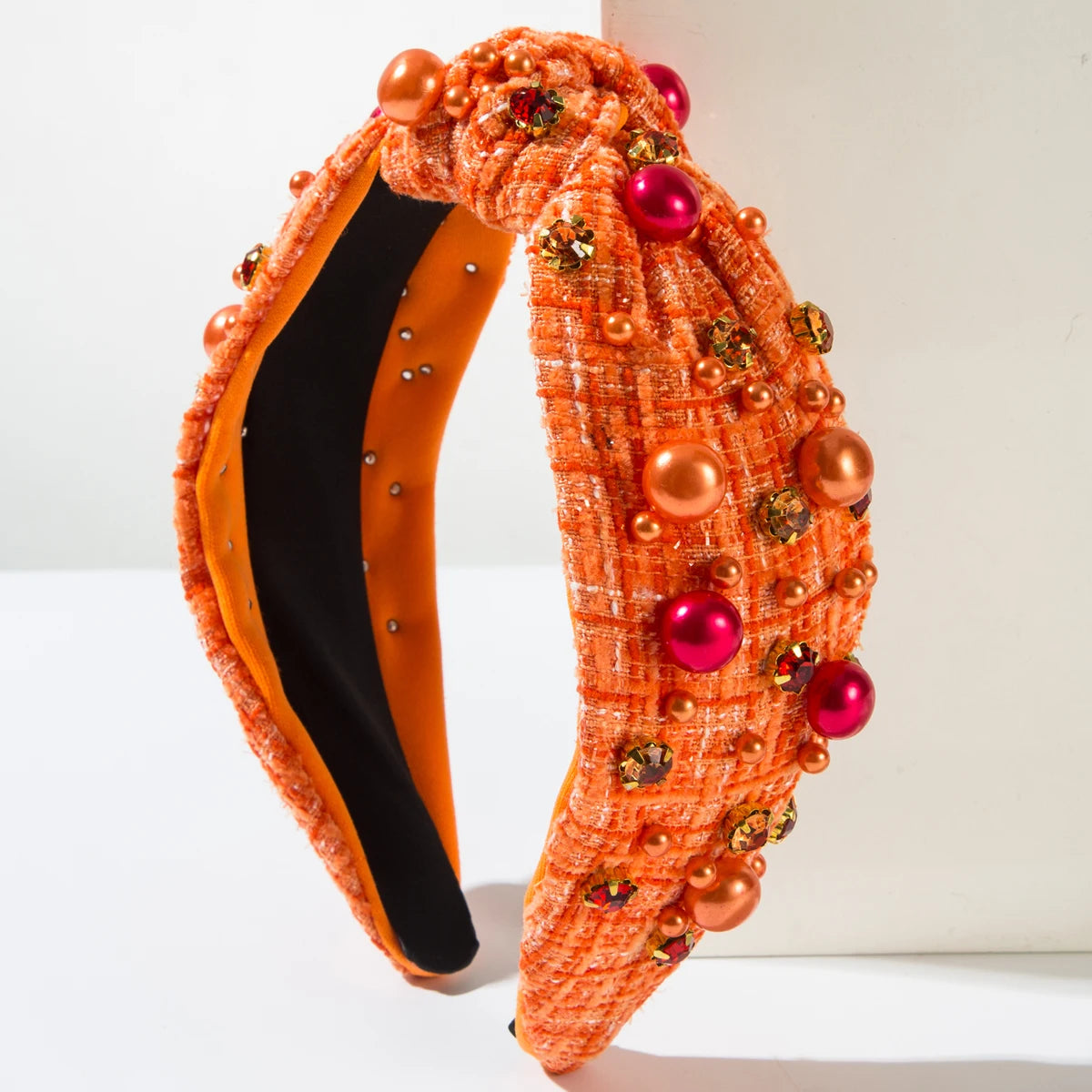 Popular Halloween Headbands For Women, Korean Fabric Knotted High Skull Headband, Pearl Rhinestone Headband Wholesale