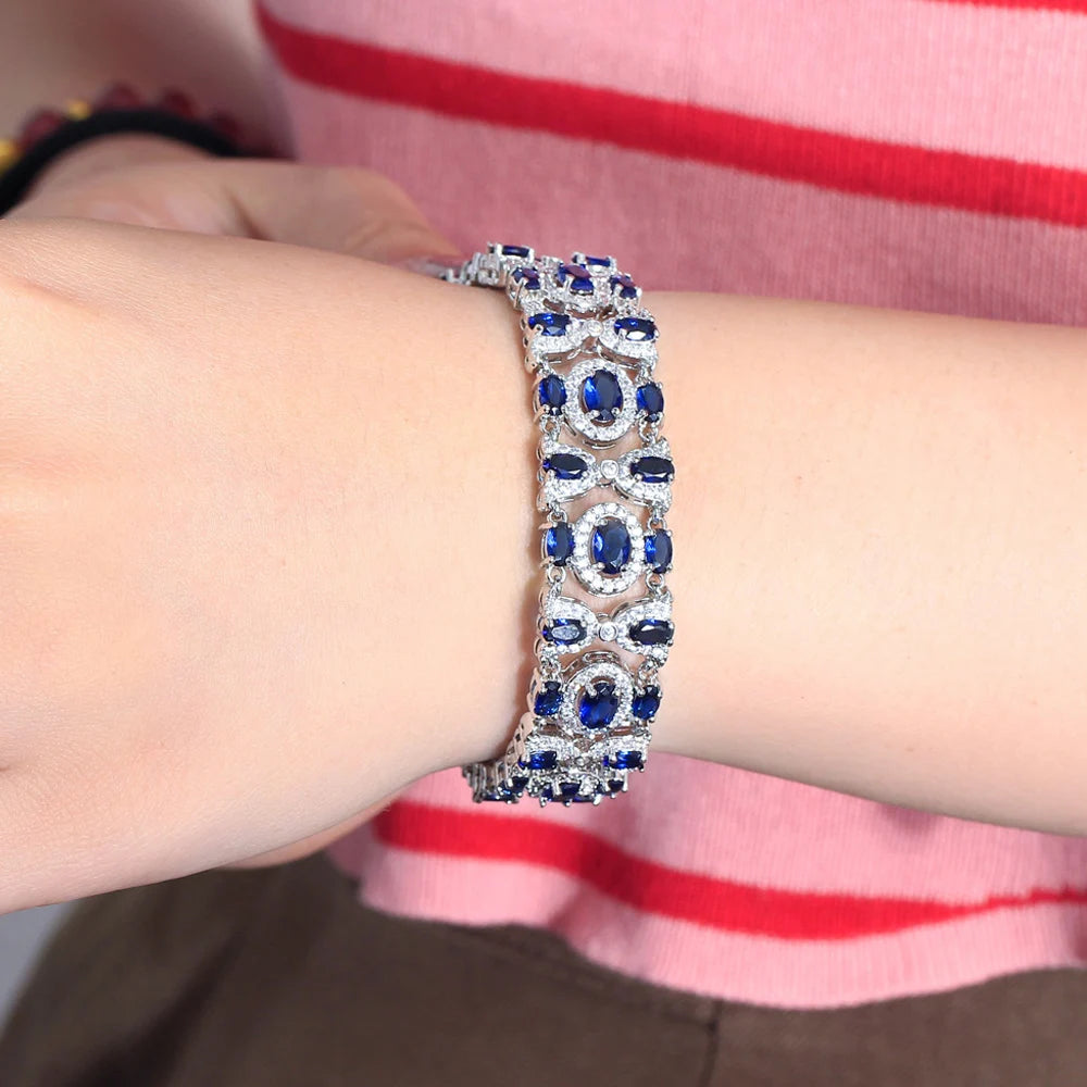 ThreeGraces High Quality Light Blue Cubic Zirconia Silver Color Elegant Link Chain Bridal Bracelet for Women Party Jewelry BR310