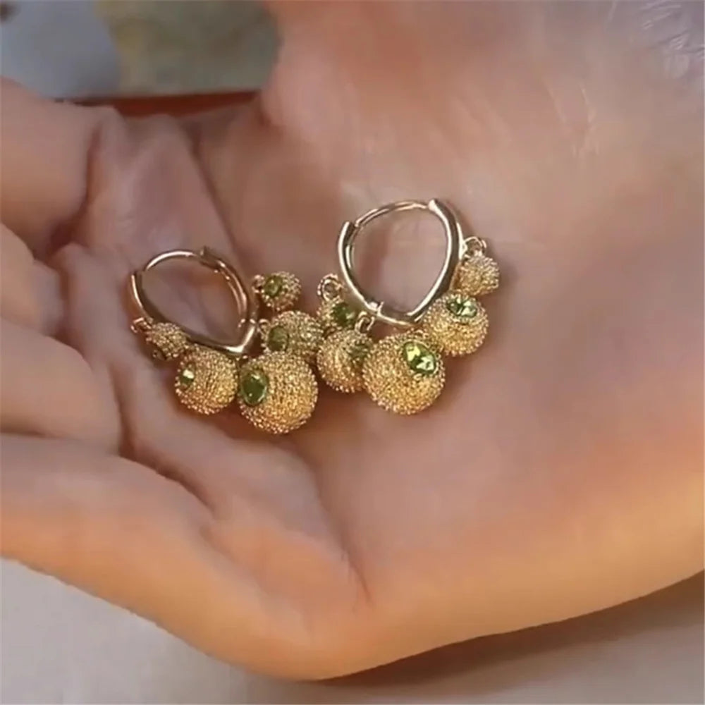 Cute Female Green White Zircon Stone Round Hoop Earrings Fashion Gold Color Wedding Jewelry For Women