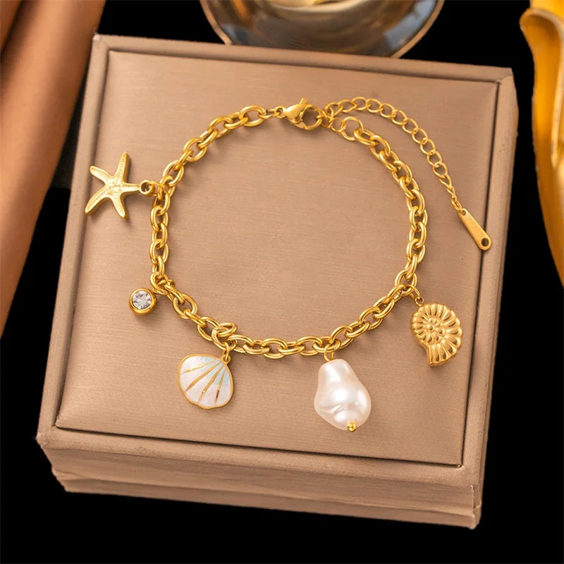 EILIECK 316L Stainless Steel Fashion Heart Love Charm Bracelet For Women New Trendy Waterproof Wrist Chain Jewelry Lady Gift