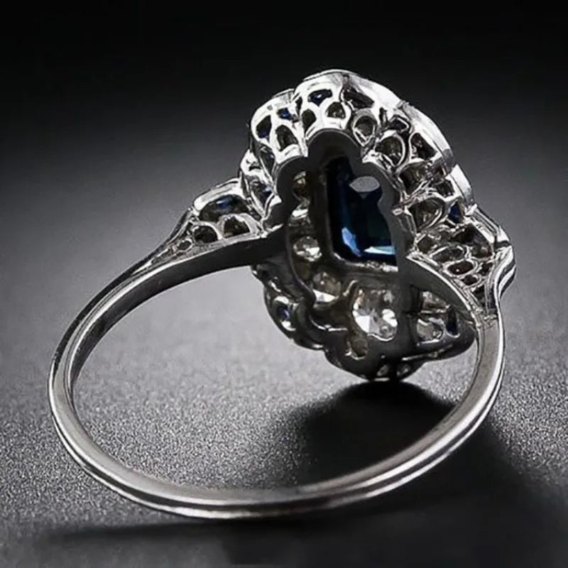Fashion Exquisite Blue Rings Women Anniversary Evening Party Dazzling Zircon Silver Color Elegant Lady's Luxury Jewelry Gifts