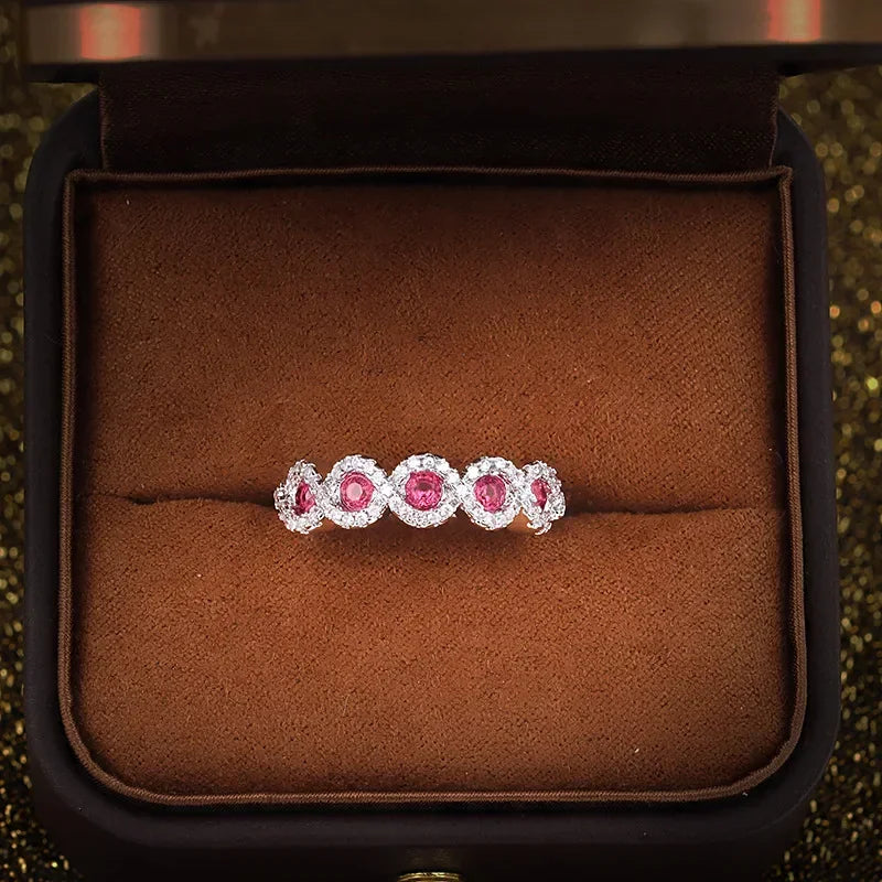 Elegant Wedding Bands Ring Jewellery Women Anillos Mujer with AAA Rose Red Cubic Zirconia Stone 925 Sterling Silver Ring Gifts