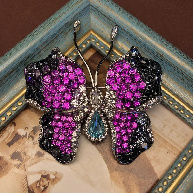 NISHIZAWA Purple Rhinestones Butterfly Brooches for Women Exquisite Shiny Jewelry Luxury Vintage Dinner Party Clothing Pins