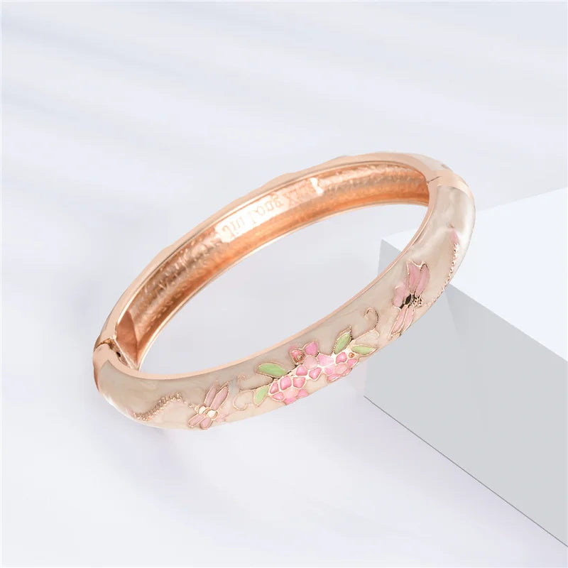 Cloisonne Bracelet For Women Bangles On Hand Enamel Jewelry Flower Women's Hand Bracelet Female Bangle Mother's Day Gifts Wife