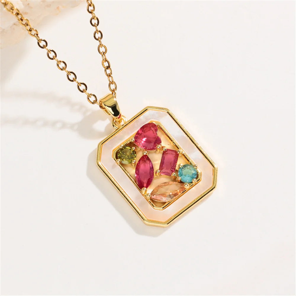 Boho Small Moon Square Charm Female Rainbow Zircon Fashion Pendant Necklace Gold Color Wedding Jewelry For Cute Luxury Women