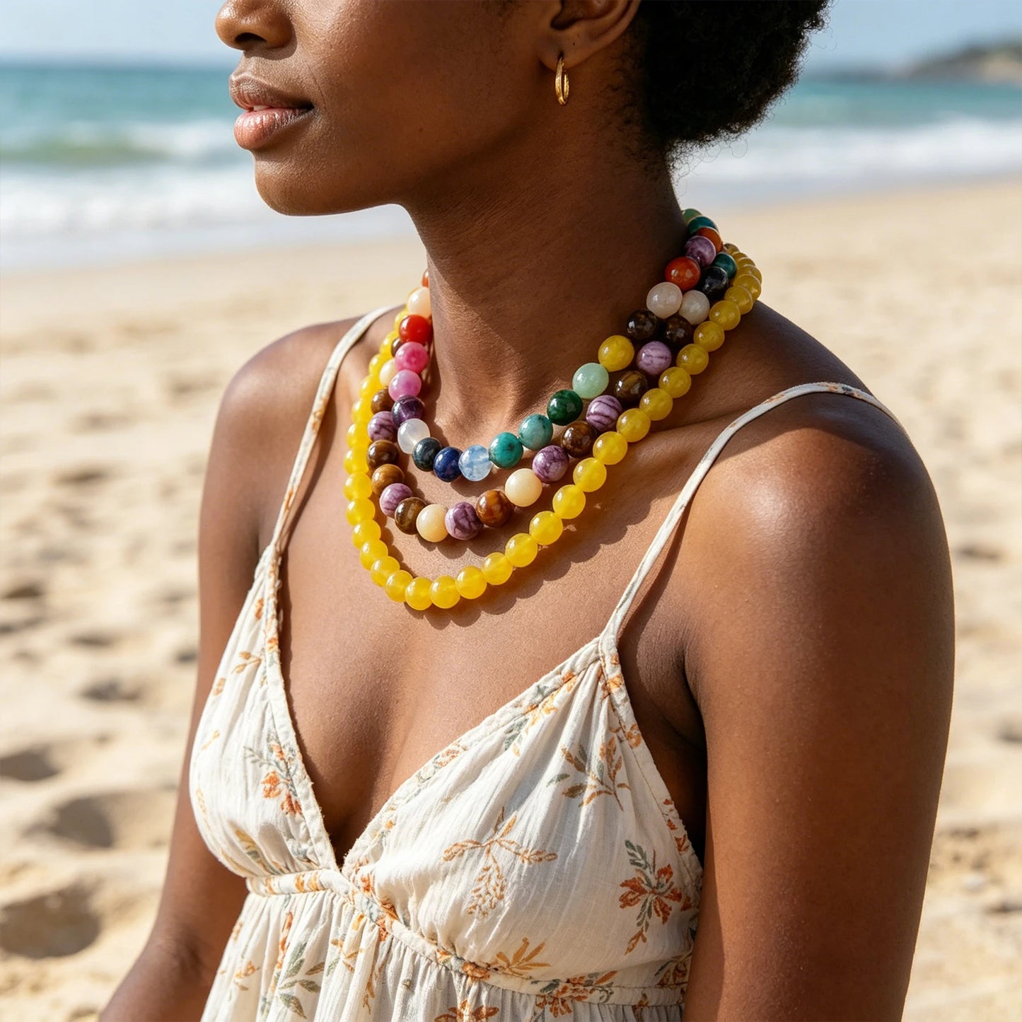 Summer Beach Chunky Bead Neckalce for Women  Multicolored Handmade Beading Collarbone Choker Boho Jewelry Holiday Gifts Bijoux