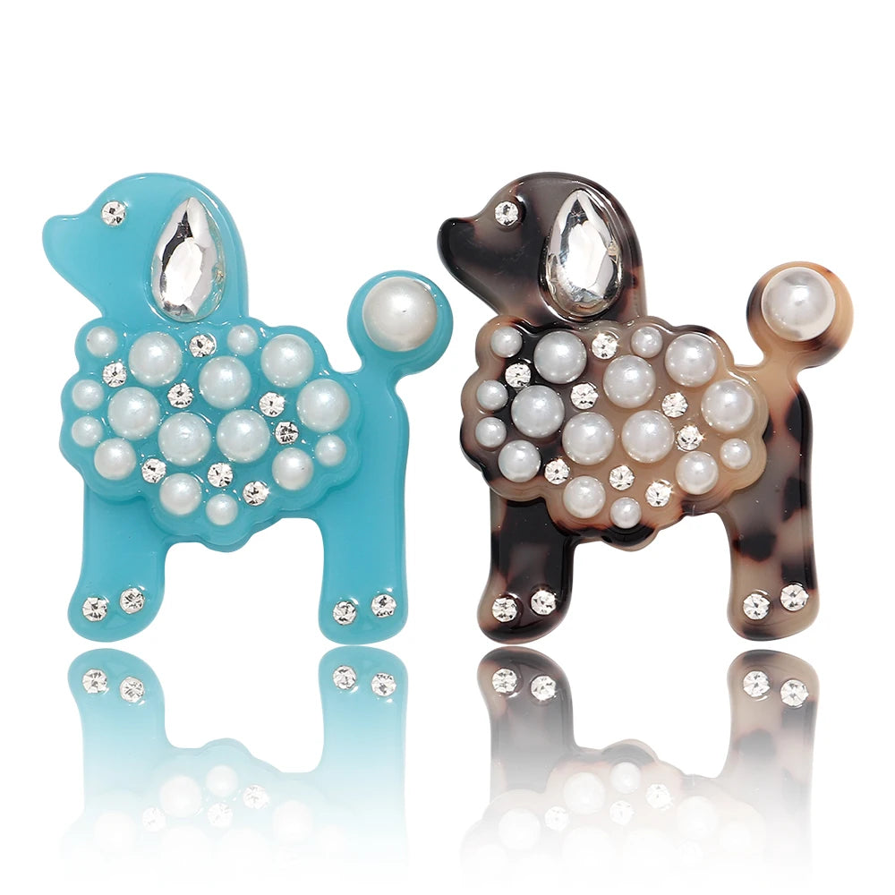 Cute Pearl Rhinestone Dog Poodle Lapel Brooches for Women Girls Lovely Cartoon Animals Badge Brooch Pins Party Jewelry Accessory