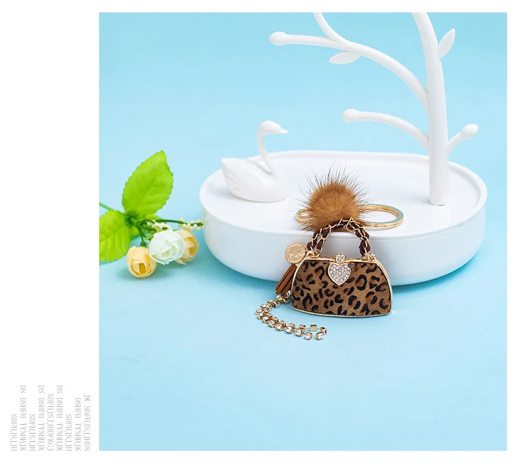 Metal Luxury Bag Keychain Leather Bag Shape Woman's High -end Charm Decoration Supports A Seal Leopard Leather Bag