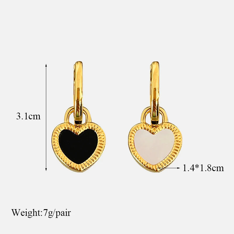 EILIECK 316L Stainless Steel Black White Double Heart Necklace Earrings Fashion Exquisite Waterproof Jewelry Set For Women Gift
