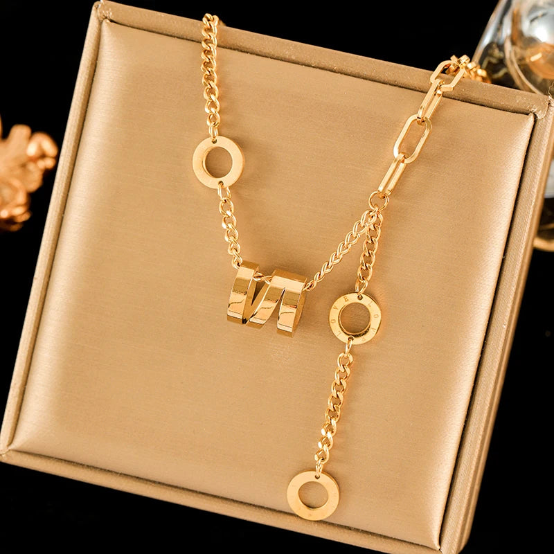 EILIECK 316L Stainless Steel Gold Color Portrait Coin Pendant Necklace For Women Fashion New Gift OT Buckle Neck Chain Jewelry