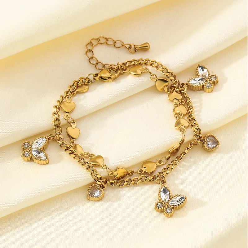 EILIECK 316L Stainless Steel Cubic Zirconia Butterfly Chain Bracelet For Women New Rust Proof Office Ladies Chic Jewelry Gift