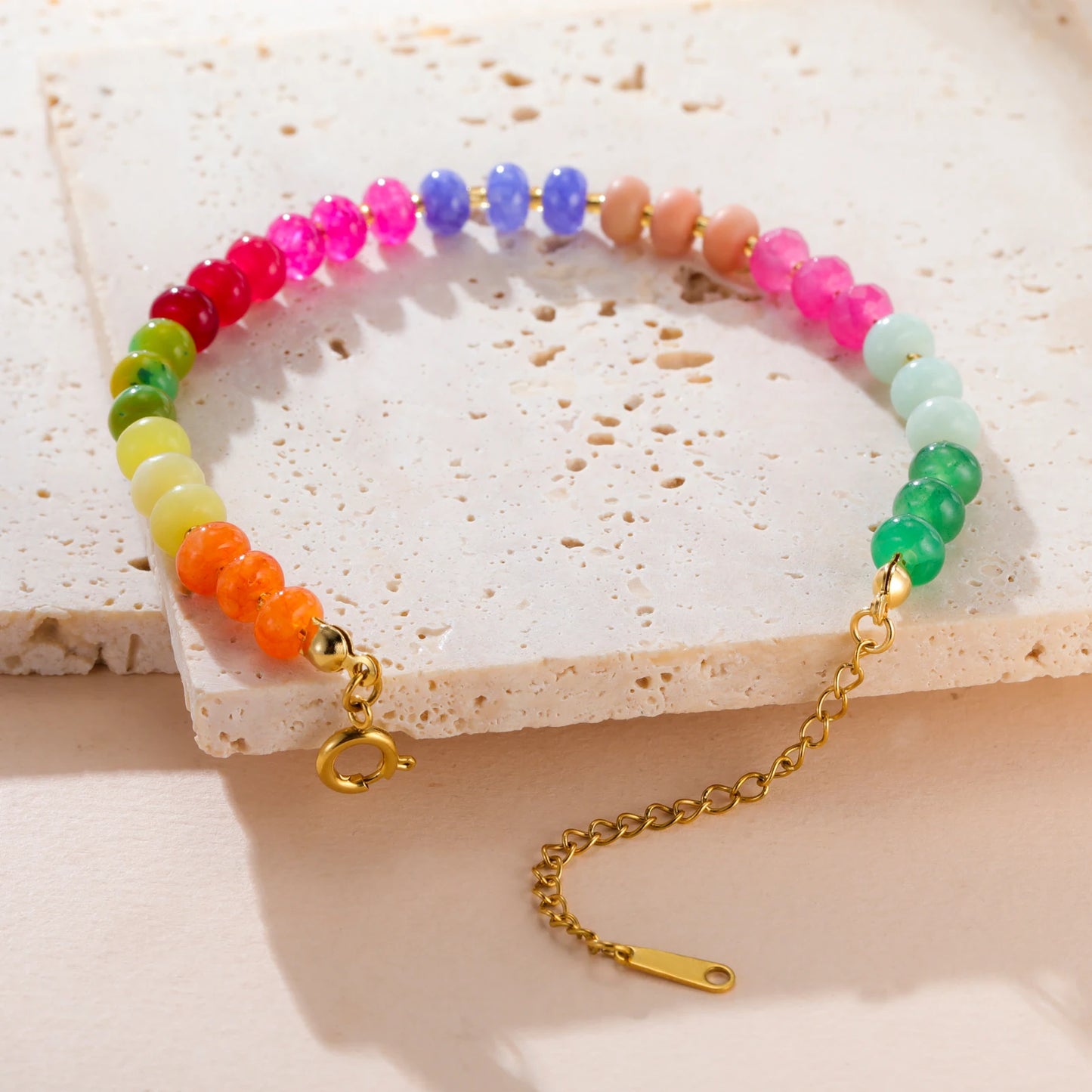 Delicate Colorful Natural Stone Bracelets For Women  Boho Beaded Bracelets Adjustable Chain Trendy Jewelry Gift Waterproof