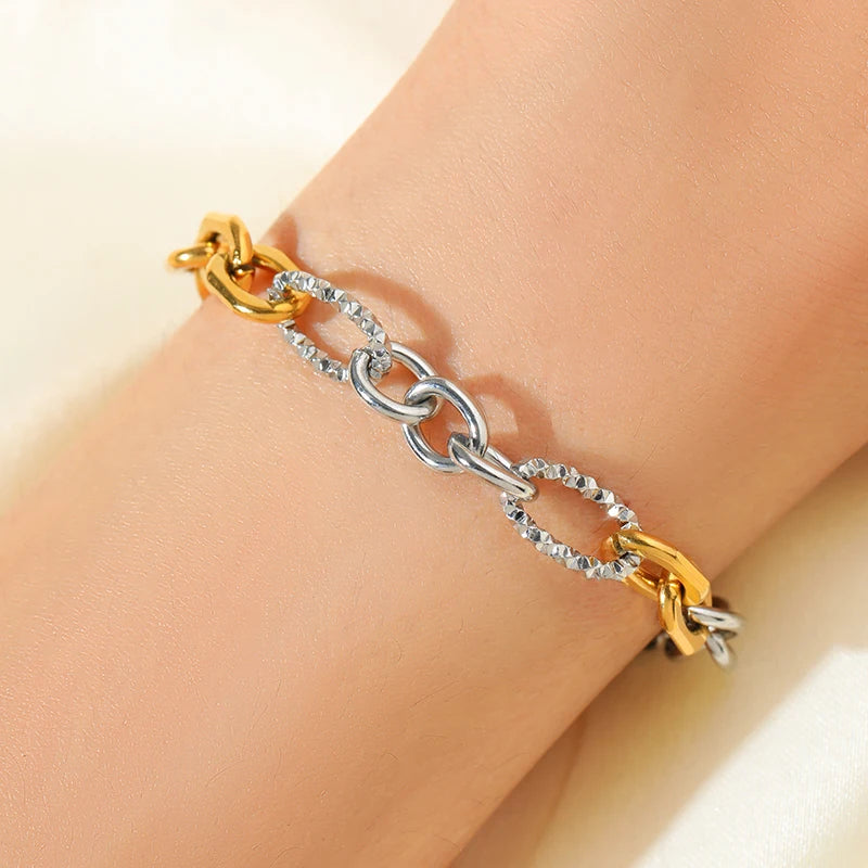 EILIECK 316L Stainless Steel Link Chain Bracelet Bangles For Women Trendy 18K Gold Plated Wrist Chain Waterproof Jewelry Gift