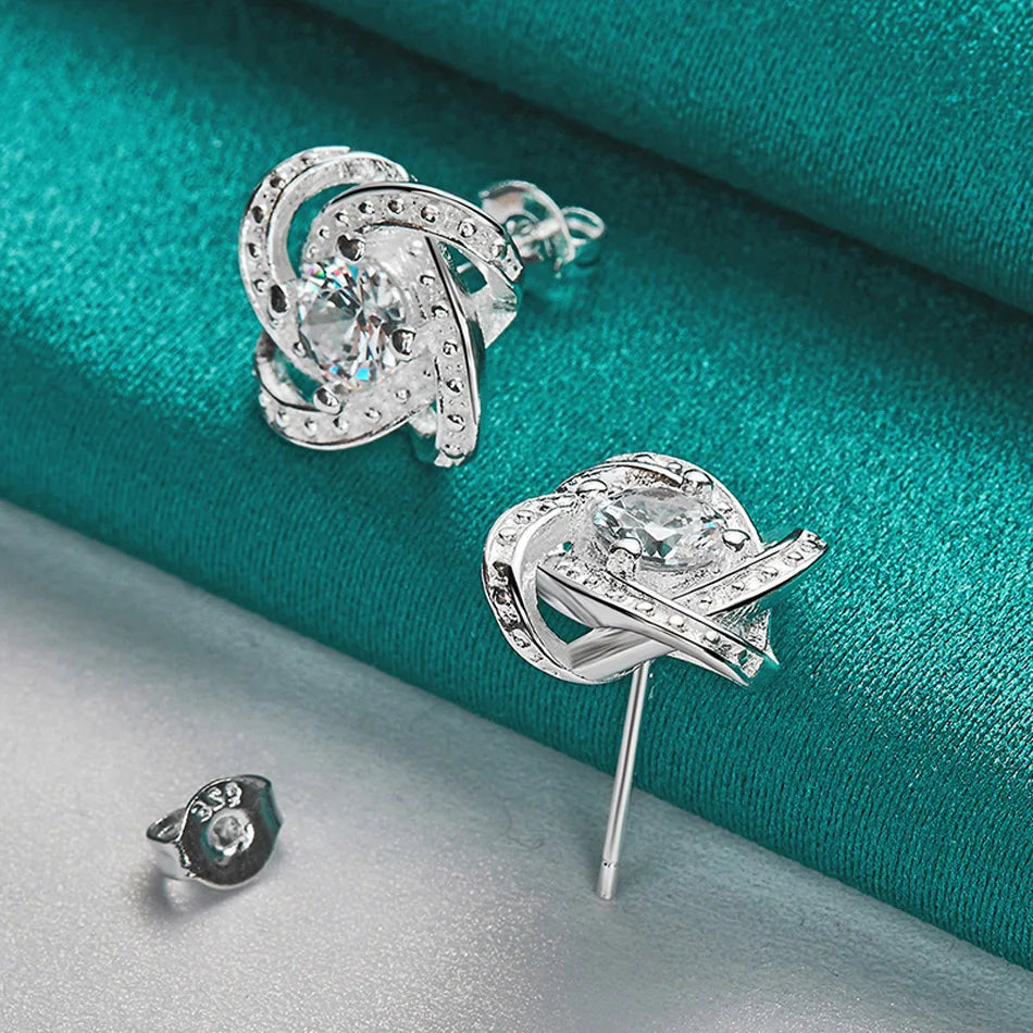 URMYLADY 925 Sterling Silver Four-Leaf Clover Zircon Earring Stud Earrings For Women Charm Wedding Engagement Fashion Jewelry