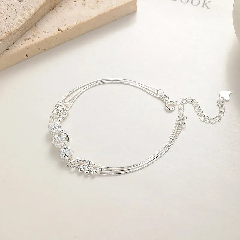 Luxury 925 Sterling Silver Ball Bracelets For Woman Korean Designer Lucky Beads Chain Bracelets Party Wedding Charm Jewelry Gift