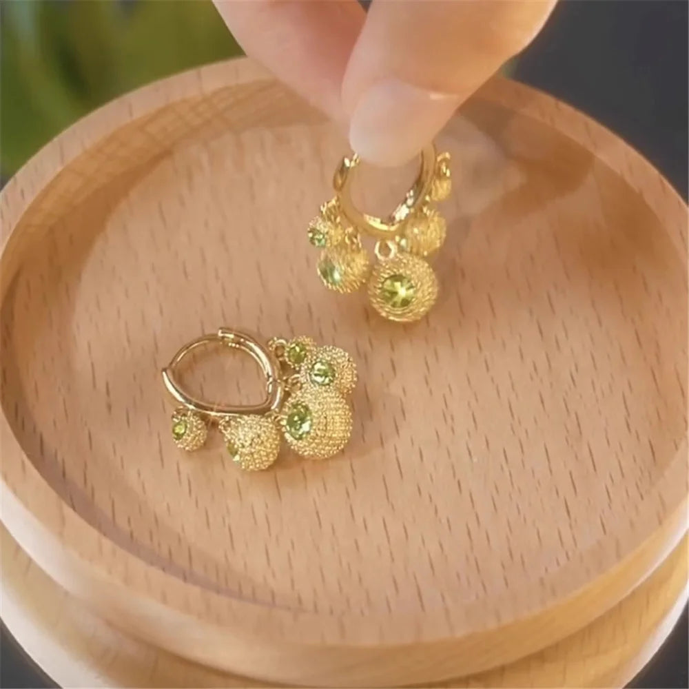 Cute Female Green White Zircon Stone Round Hoop Earrings Fashion Gold Color Wedding Jewelry For Women