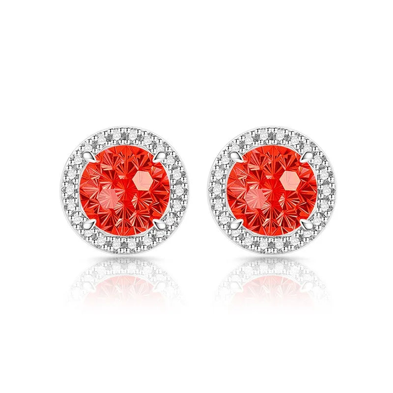 Exquisite 925 sterling silver gemstone-cut princess round earrings with ultra-shiny high-carat diamonds.