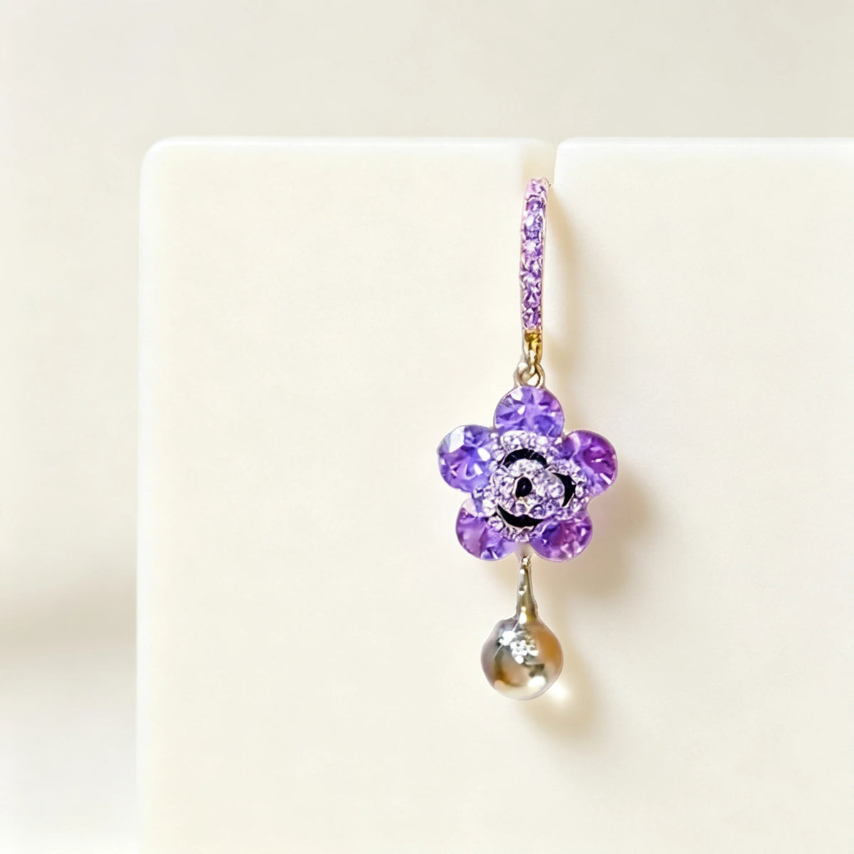 Charm Cute Female Small Purple New Flower Zircon Stone Fashion Drop Dangle Earrings Unique Gold Color Wedding Jewelry For Women
