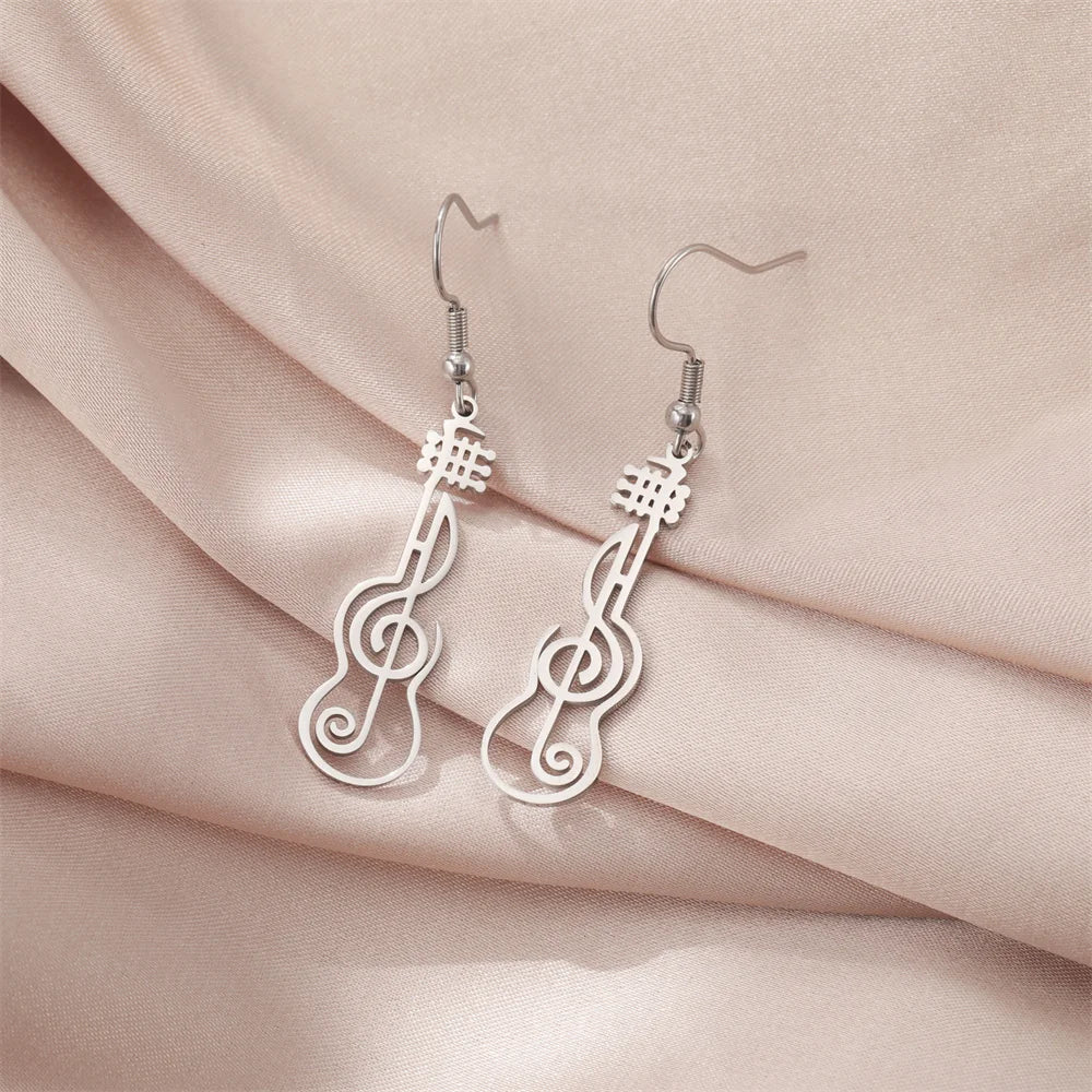 My Shape Music Note Drop Earrings for Women Men Gifts Stainless Steel Classic Musical Violin Dangle Earring Jewelry Musican Gift