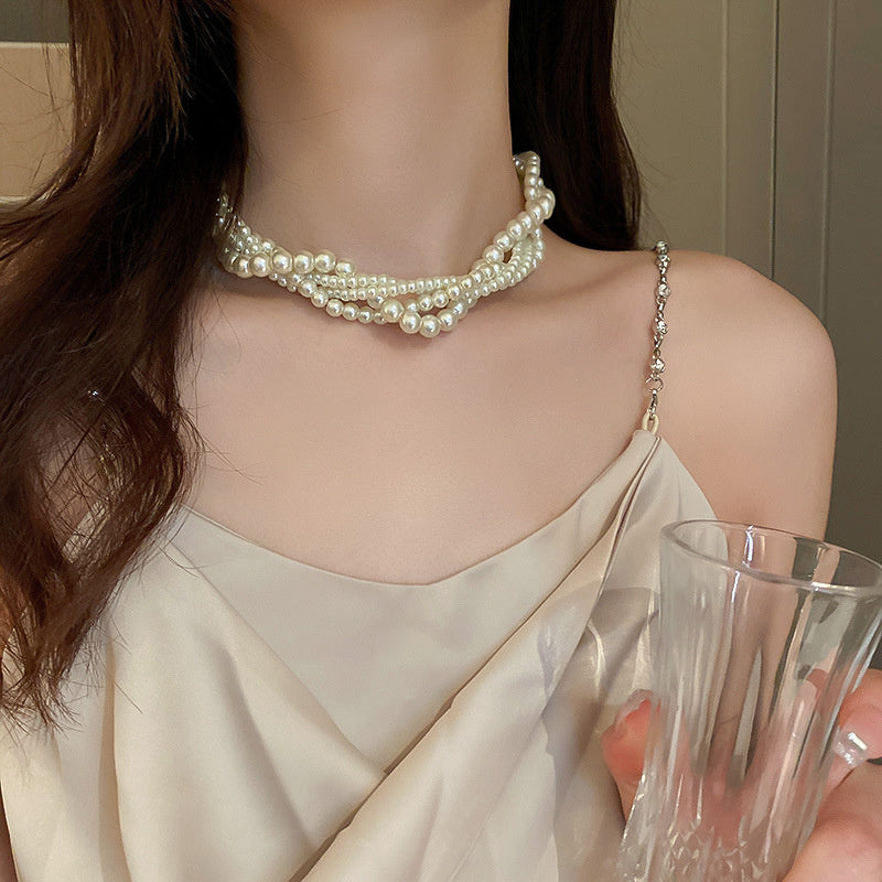 Luxury Twining Pearl Choker Necklaces for Women Geometric Necklaces Weddings Bride Jewelry Accessories