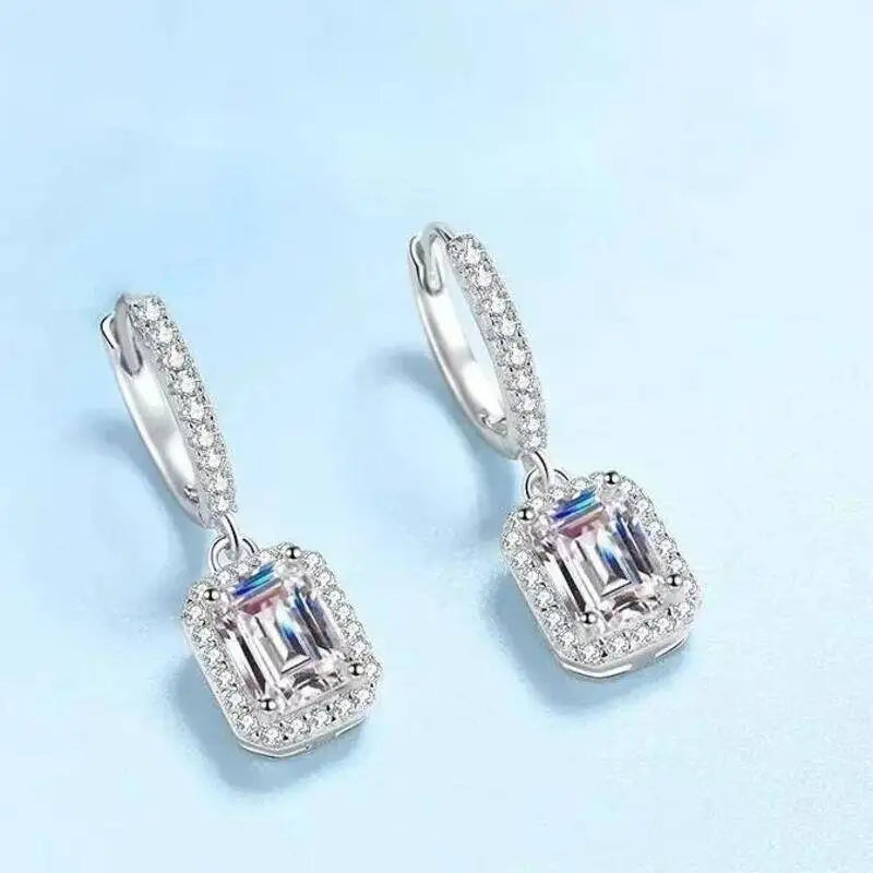 JoiasHome 1CT Emerald Cut Moissanite Earrings 925 Sterling Silver 18K White Gold Plated GRA Certified Fine Jewelry