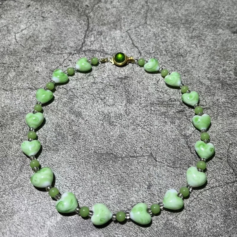 Green Earrings for Women Hearts Shaped Vintage Sweet Jewelry Vintage Palace Style Light Luxury Pendientes Mujer