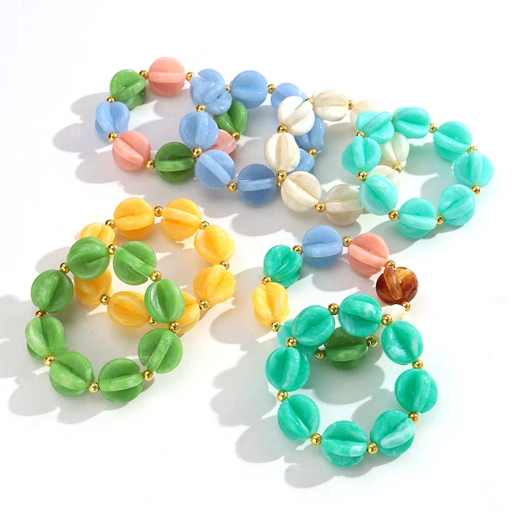 Fashion Colorful Geometric Round Beaded Elastic Bracelets for Women Boho Acrylic Geometry Stretch Bracelet 2026 New Jewelry