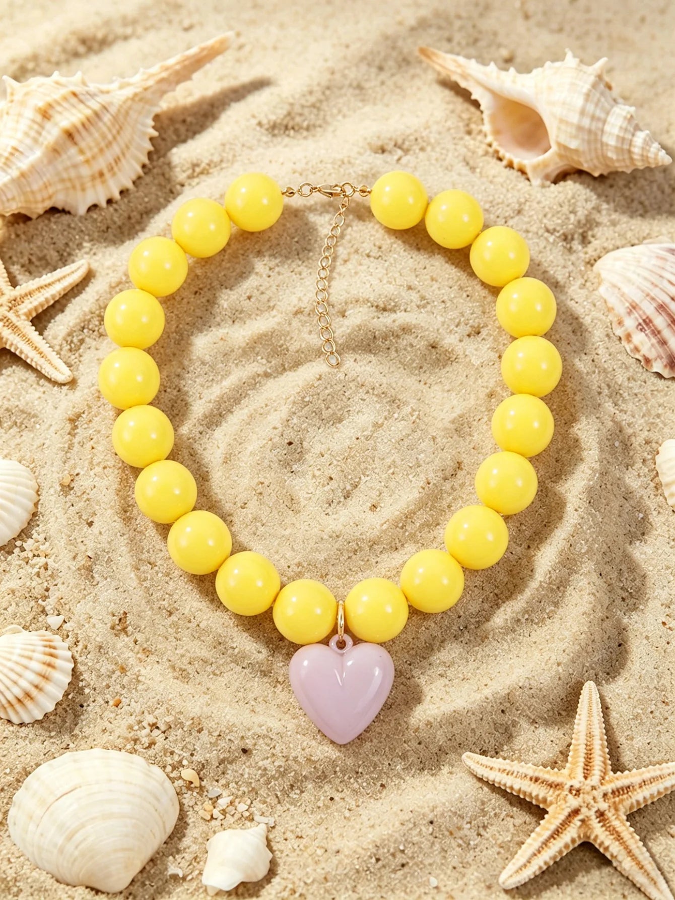 Pink Resin Beads with Detachable Pink Heart Pendant Necklace for Women Y2K Style Statement Jewelry Summer Party Gifts Accessory