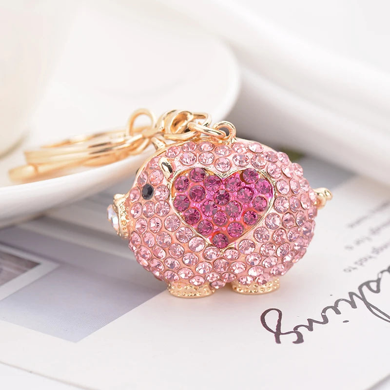 EASYA Cute Pig Shape Keychain Bag Key Ring Kawaii Anime Vintage Metal Crystal High-end Luxury Ladies Charm Jewelry gifts friends