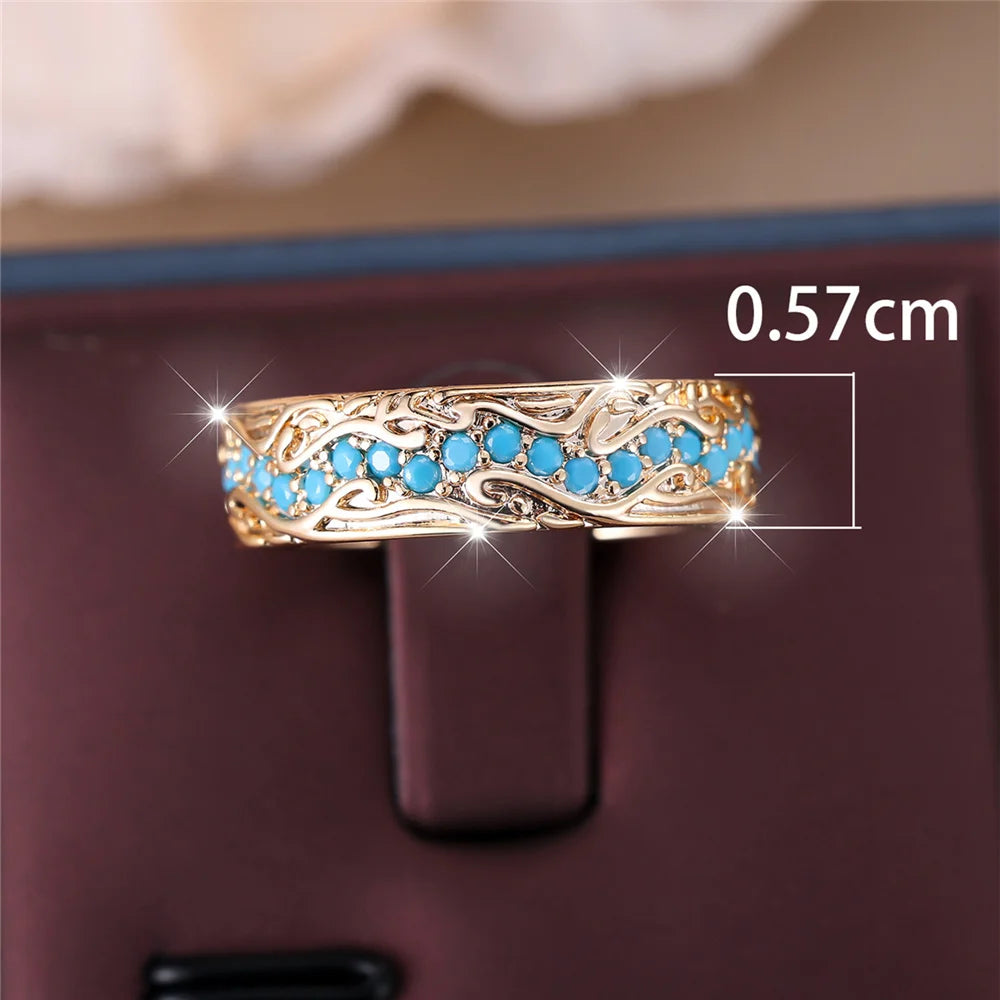 Cute Female Blue Round Stone Ring Novelty Gold Color Party Jewelry For Women