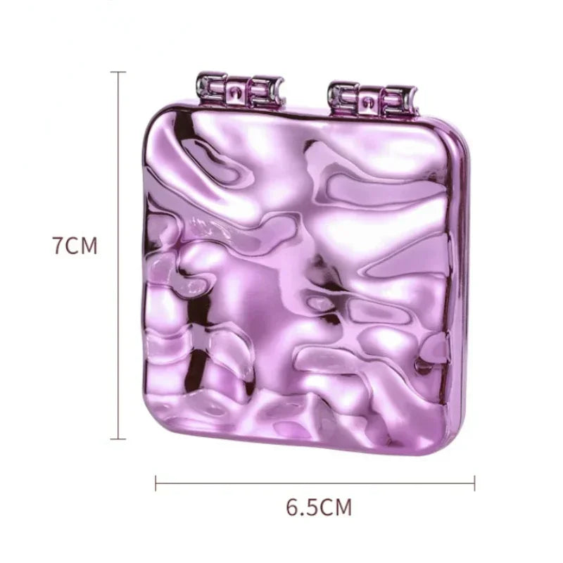 Foldable Plating Makeup Mirror Mini Square Makeup Vanity Portable Hand Mirrors Double-sided Compact Pocket Mirror