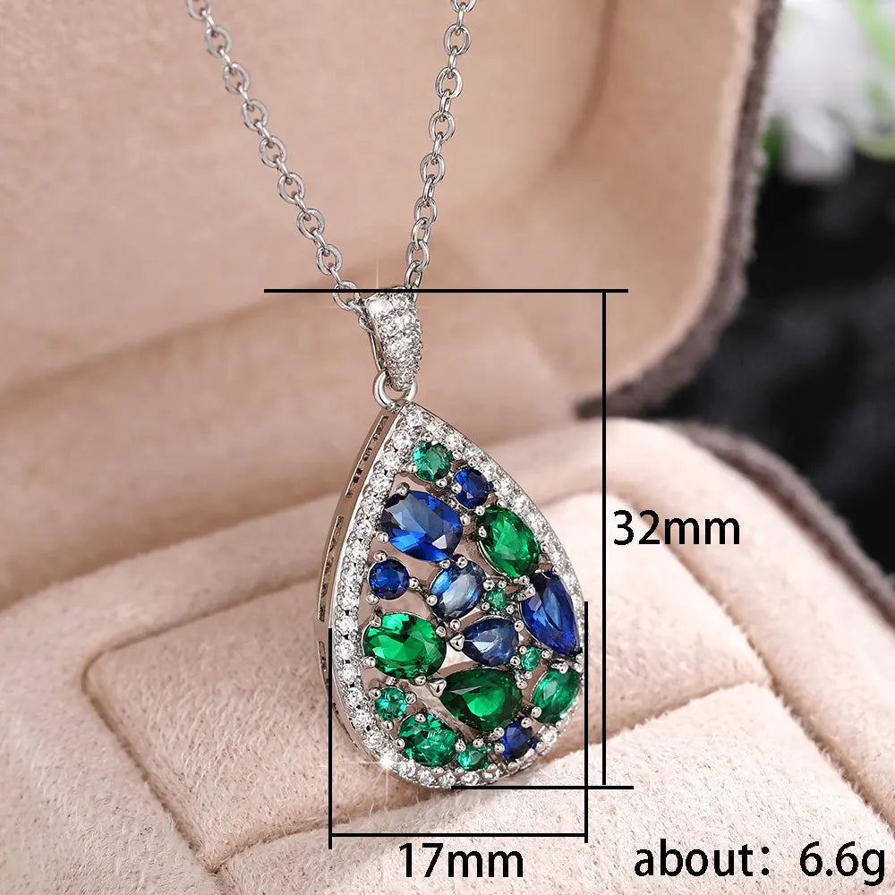 Huitan Colorful Cubic Zirconia Necklace Silver Color Pear Shape Pendant Fashion Luxury Women Wedding Engagement Party Jewelry