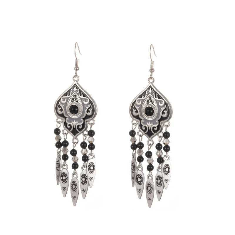 Ethnic Unique Pattern Geometric Charm Earrings for Women Creative Drop Oil Colorful Beads Metal Tassel Hanging Earrings Jewelry