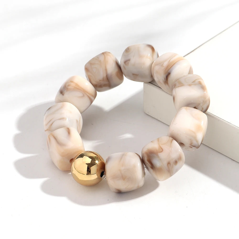 Acrylic Multicolor Irregular Beads Stretchy Bracelets Bangles for Women Resin Marbled Beaded Geometric Elastic Bracelet Jewelry