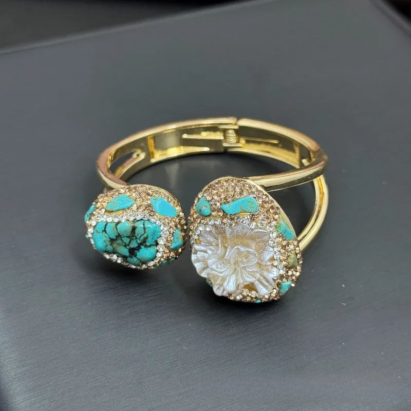 NISHIZAWA Turquoise Earrings for Women Ethnic Style Vintage Geometric Jewelry Fashion Elegant Exqusite Pendientes Mujer