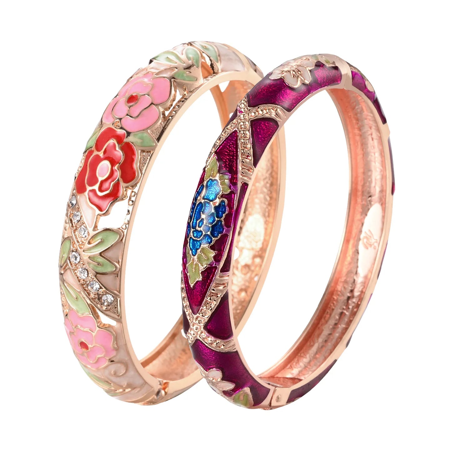 Cloisonne Bangle For Women Double Enamel Bangle Set Nude Purple Bracelet On Hand Women's Jewelry Accessories Indian Style Trendy