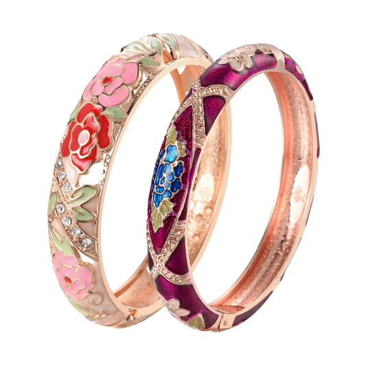 Cloisonne Bangle For Women Double Enamel Bangle Set Nude Purple Bracelet On Hand Women's Jewelry Accessories Indian Style Trendy