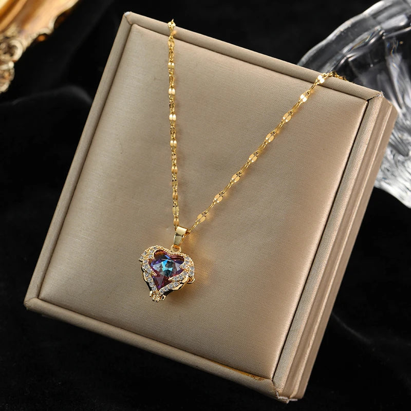 EILIECK 316L Stainless Steel Chain Love Heart Pendant Fot Women Shiny Necklace Wedding Jewelry Gifts Fashion Necklace for Girls