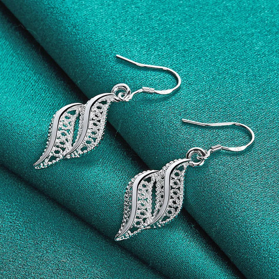 URMYLADY 925 Sterling Silver Leaf Earrings For Women Wedding Party Fashion Charm Jewelry