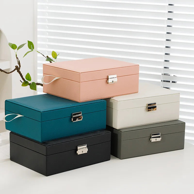 Double-layer Wooden Jewlery Box Ring Box Jewelry Boxes and Packaging with PU Leather Jewelry Storage Organizer and Makeup Case