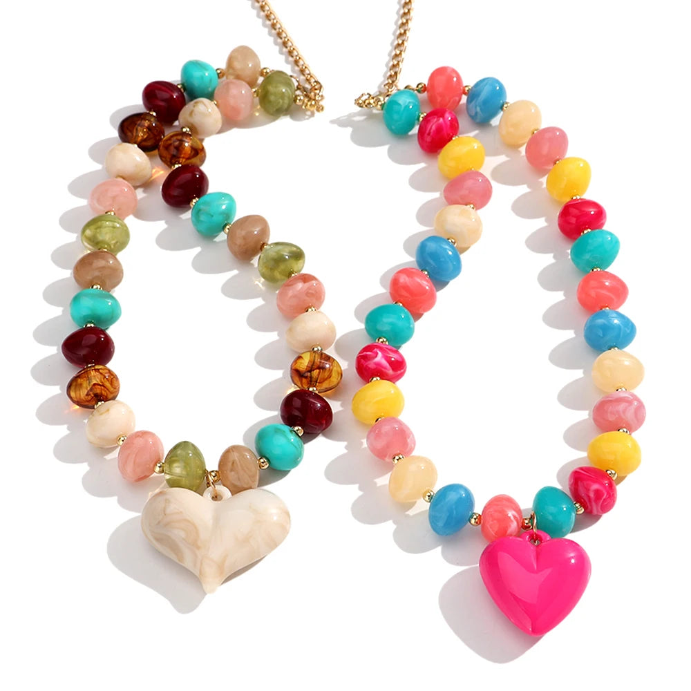 Fashion Acrylic Oval Round Beads Heat Pendant Necklace Boho Irregular Geometric Beaded Choker Necklaces New Party Jewelry Gifts