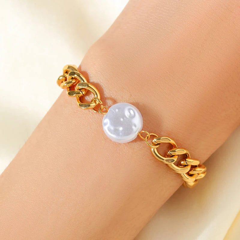 EILIECK 316L Stainless Steel Link Chain Bracelet Bangles For Women Trendy 18K Gold Plated Wrist Chain Waterproof Jewelry Gift