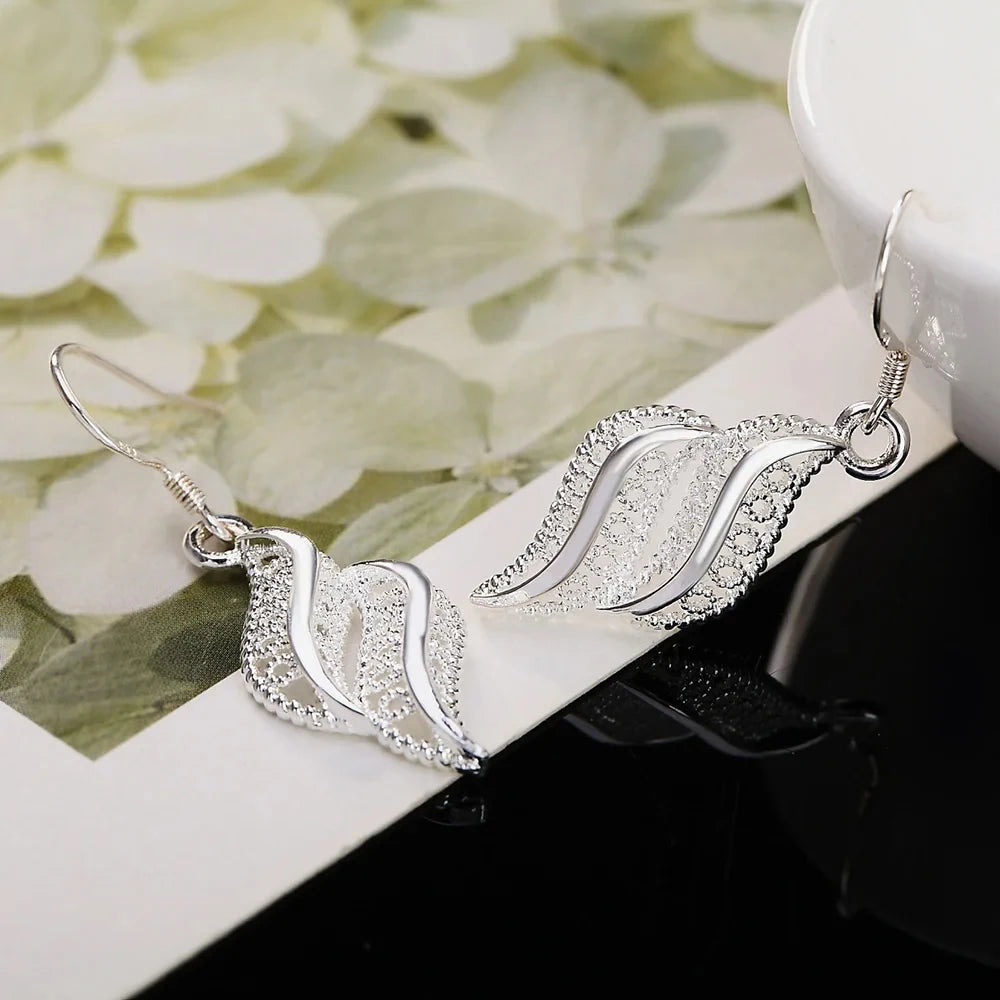 New 925 Sterling Silver charms Flowers leaf Earrings for Women fashion party wedding Jewelry Christmas Gifts vintage earrings