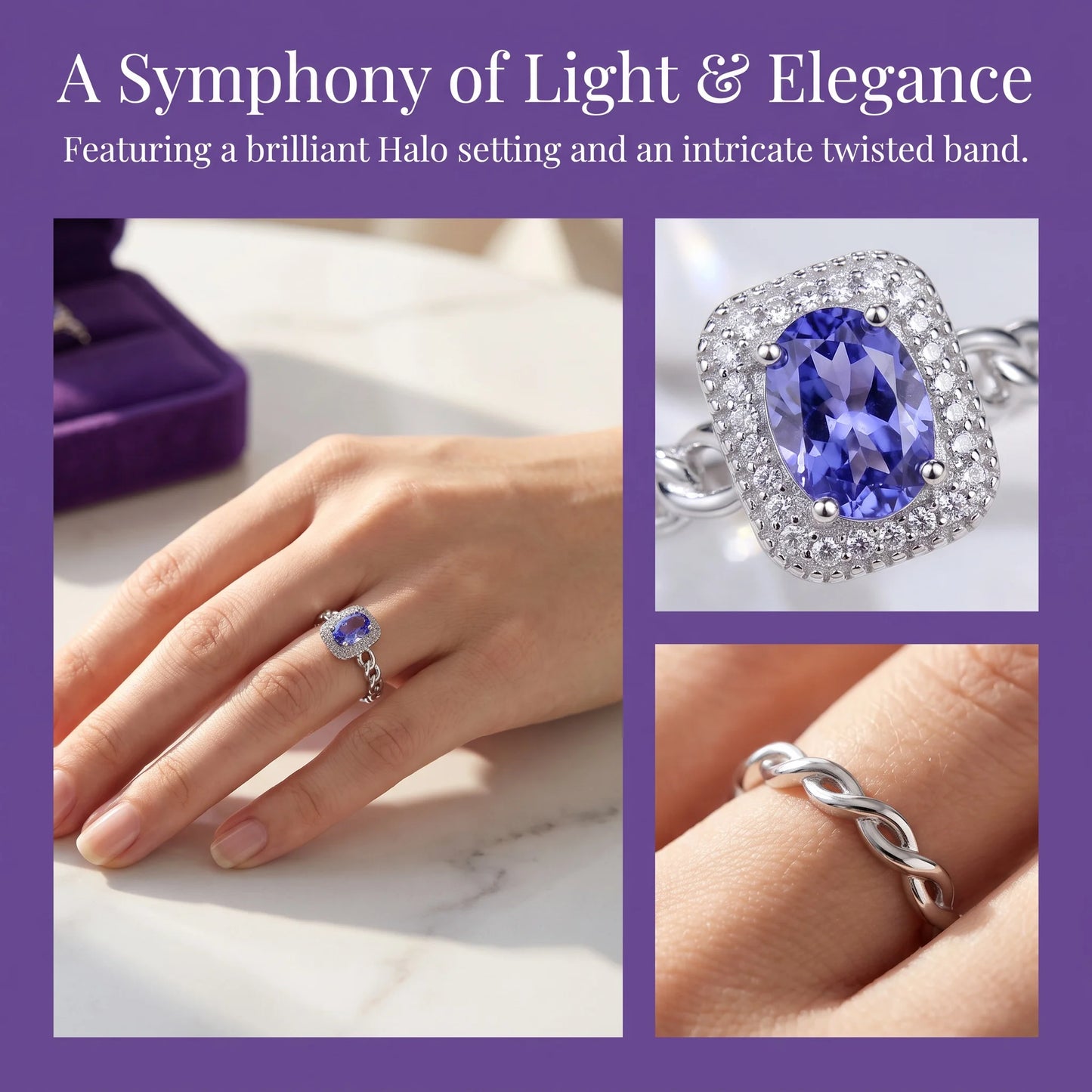 New 925 pure silver minimalist versatile purple diamond ring - full-cut open-ended precious stone women's ring