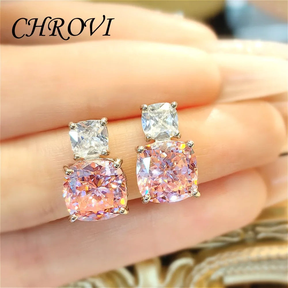 Fashion 925 Sterling Silver Pink Diamond Necklace with Purple Pendant, Stud Earrings, Ring, and Coloured Gemstone Set for Women